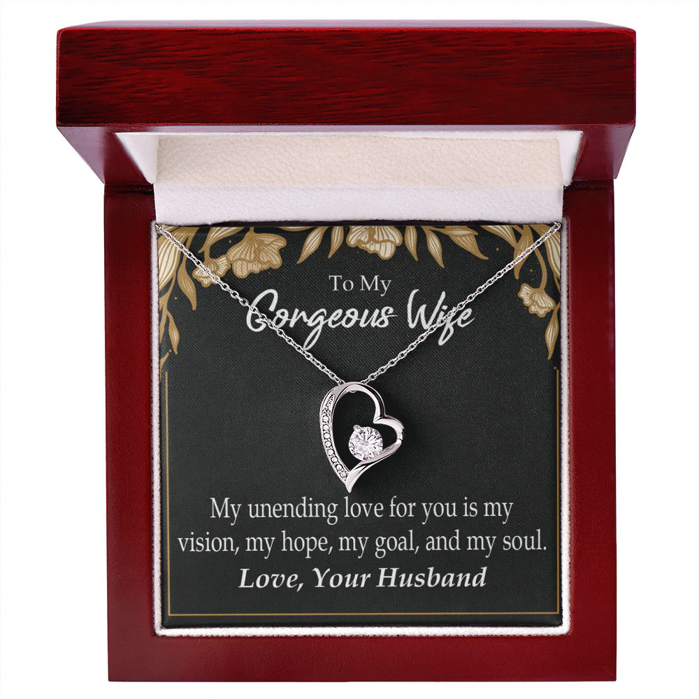 Wife Unending Love Forever Love CZ Heart Necklace Yellow Gold Standard Box